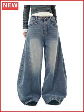 Baggy Low Rise Barrel Jeans Wide Leg Denim Pants Cotton Blend